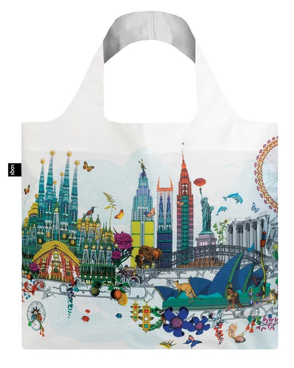 LOQI Artist Kristjana S Williams Interiors Reusable Shopping Bag, O/S, World Skyline